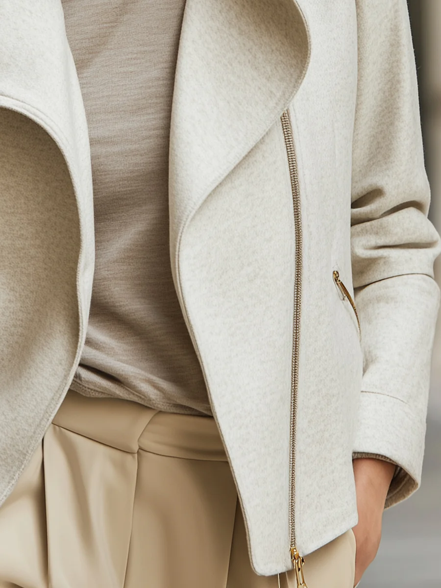 Ivory Draped Wool-Blend Jacket