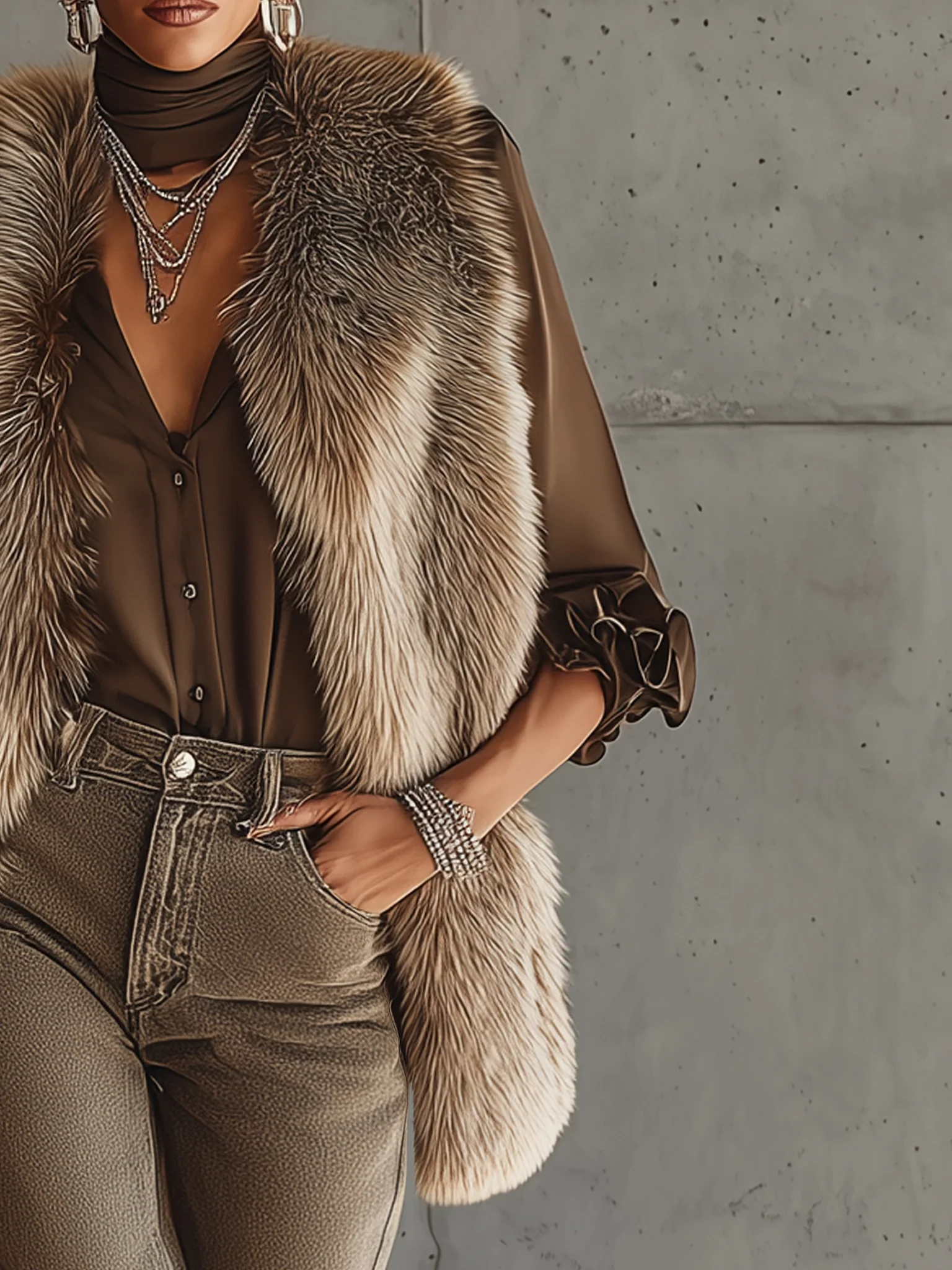 Taupe Gradient Faux Fox Fur Eco Friendly Vest