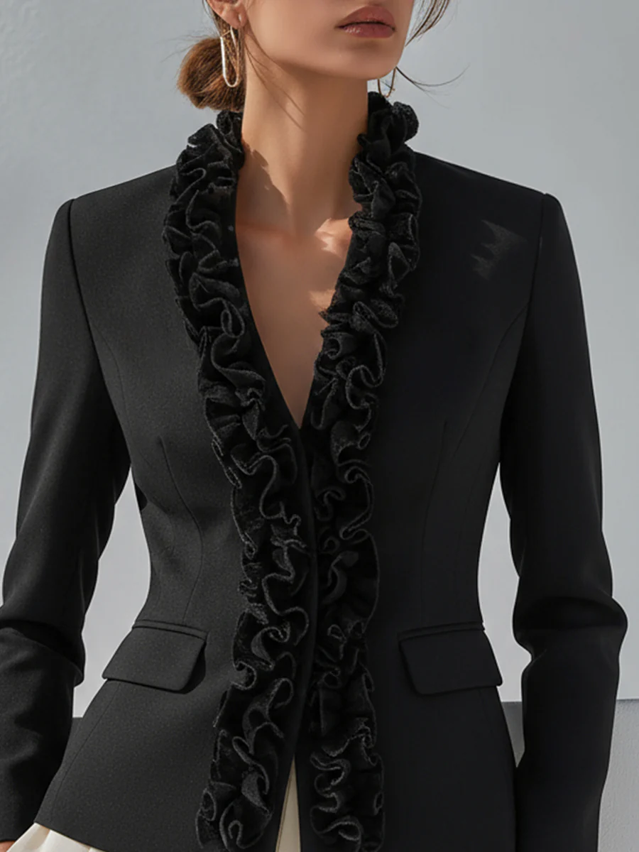 Tailored Fit Ruffled Collar Tailored Blazer