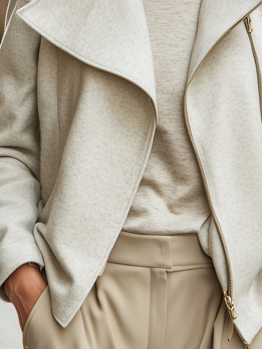 Ivory Drape-Collar Wool Blend Jacket