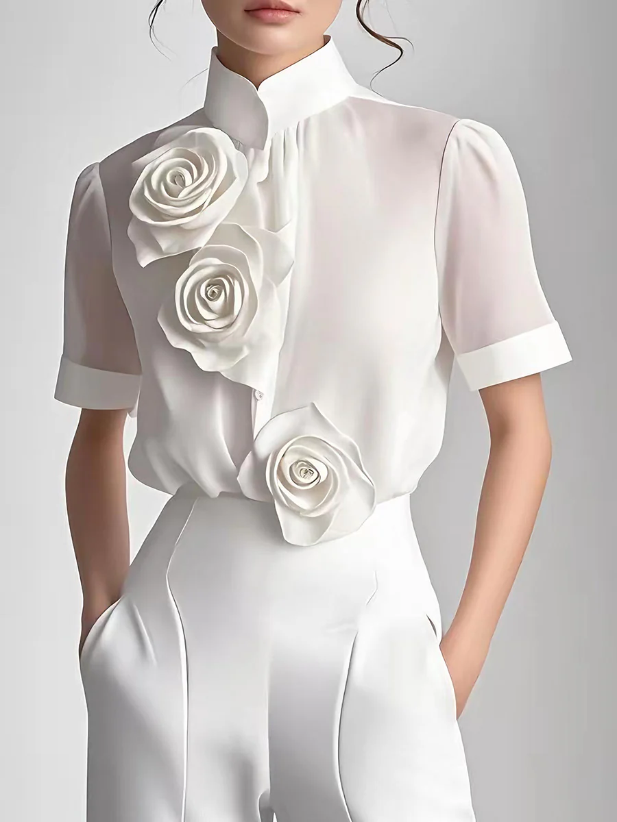 Elegant Blossom Embellished Floral Blouse