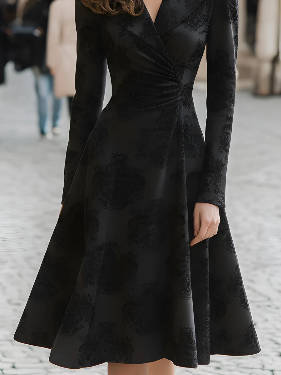 Black Jacquard Pleated Blazer Dress