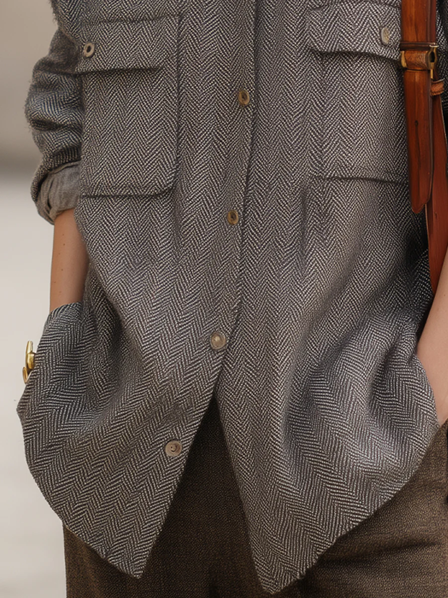Grey Herringbone Wool Overshirt