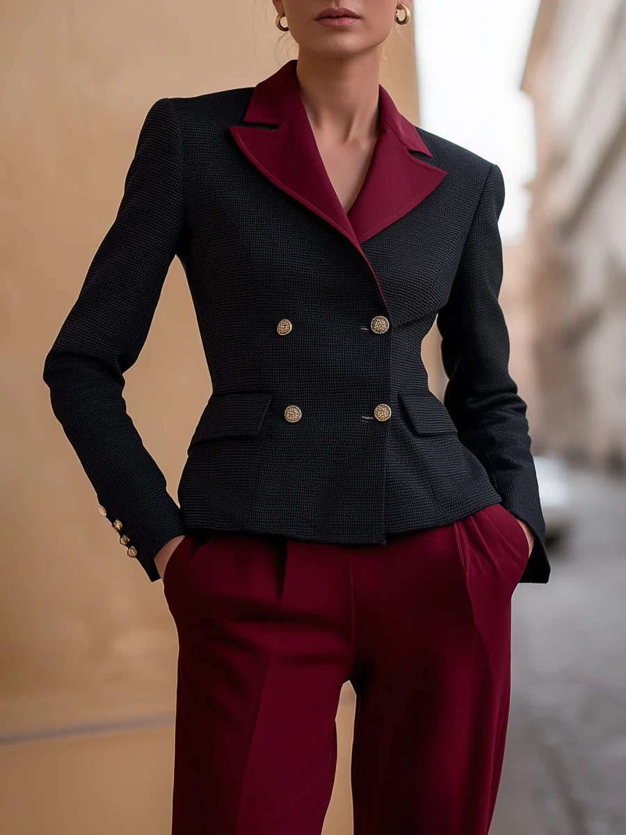 Colorblock Tailored Blazer Two-Tone Suit Set