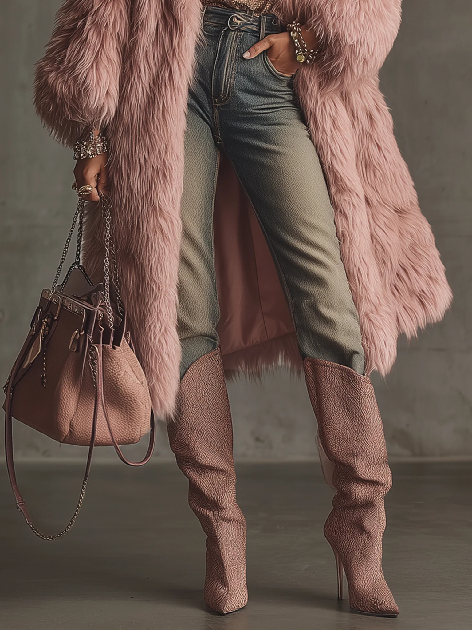 Pink Faux Shearling Eco Friendly Long Coat