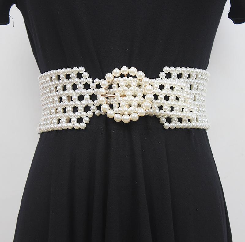 Braided Imitation Pearl Decorative Belt