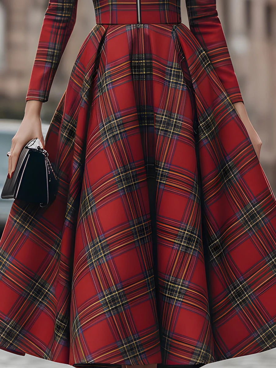 Elegant Long Sleeve Plaid Dress - Perfect Blend Of Classic And Contemporary
