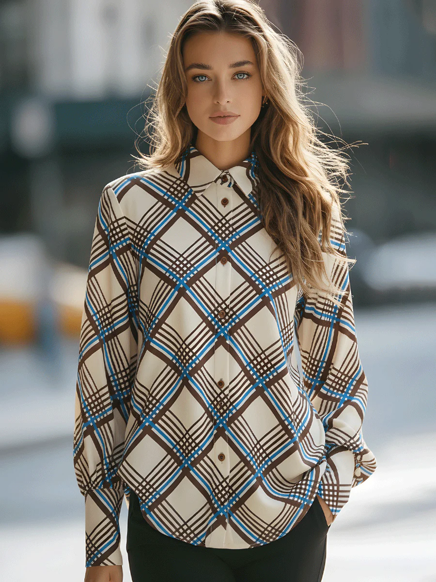 Brown And Blue Plaid Button-Down Shirt