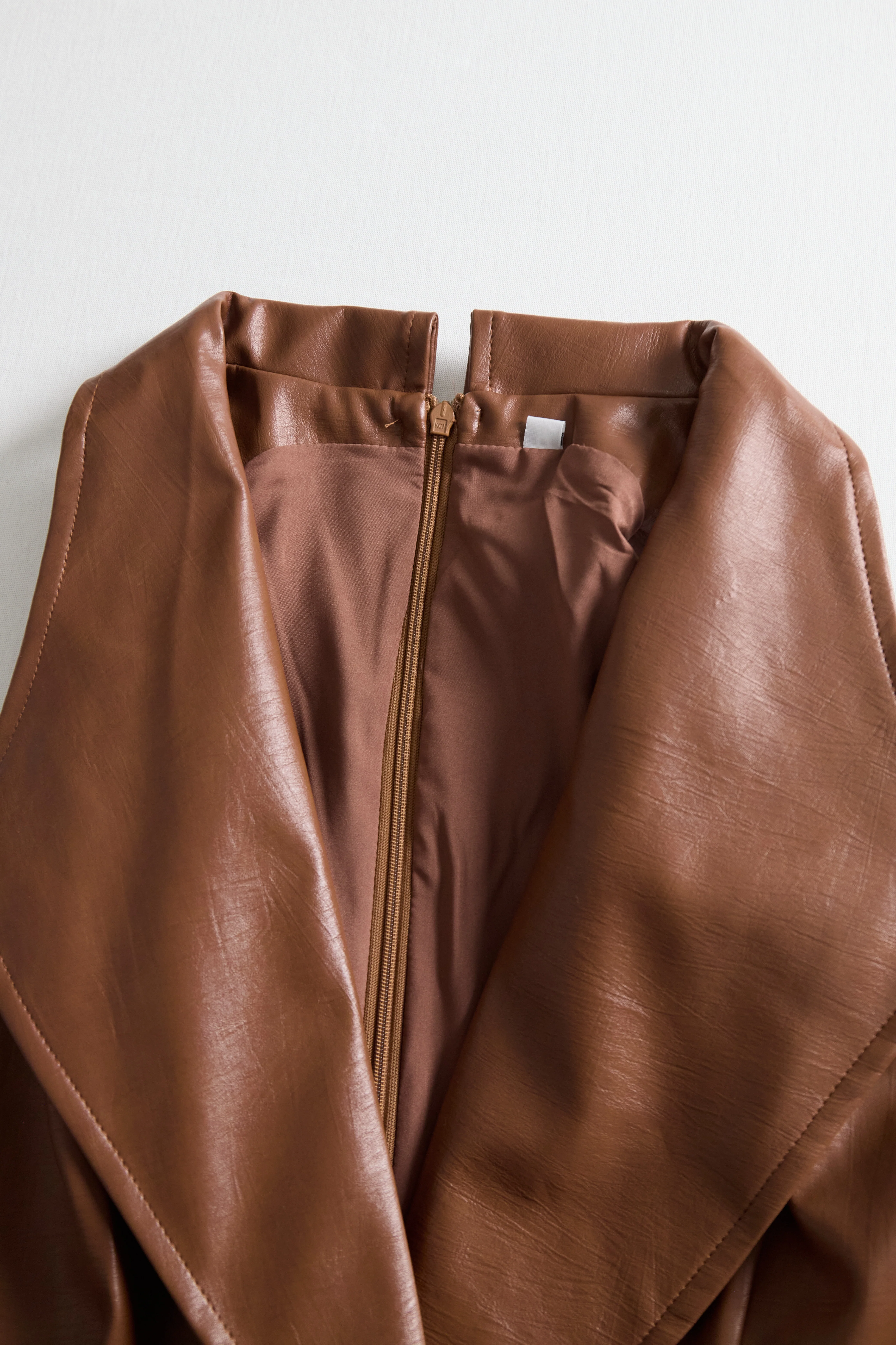 Caramel Faux Leather Sleeveless Midi Dress with Belt