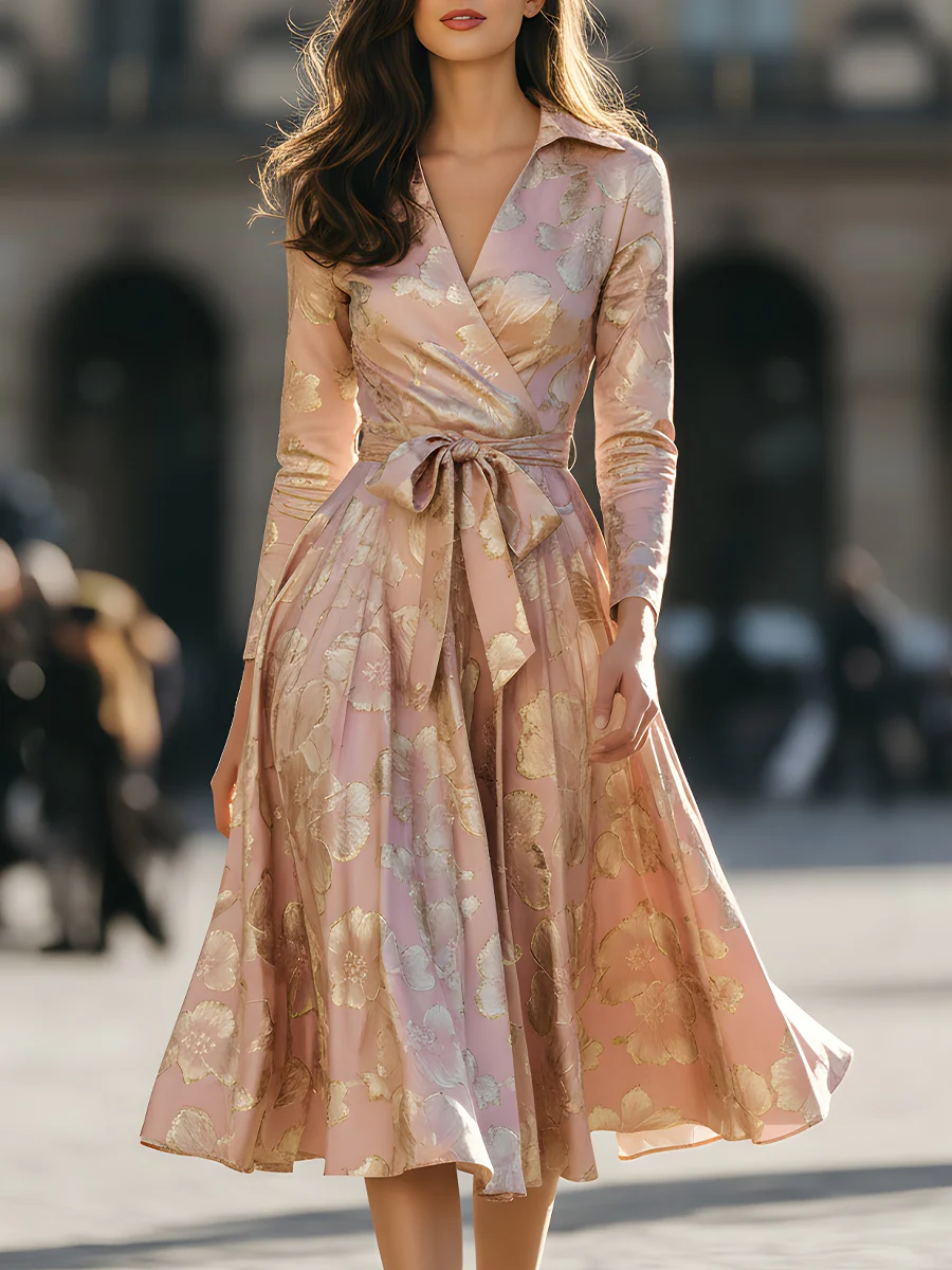 Metallic Floral Jacquard Wrap Dress