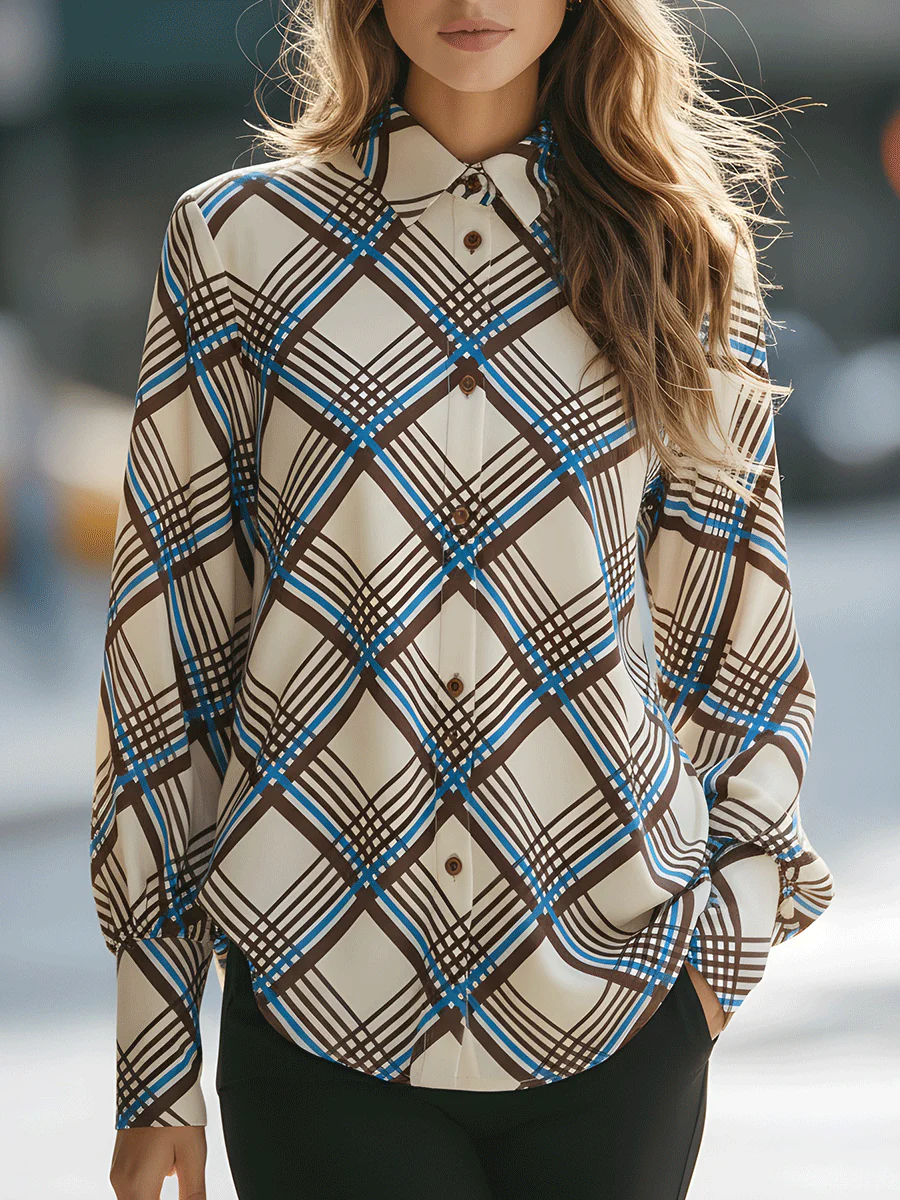 Brown And Blue Plaid Button-Down Shirt