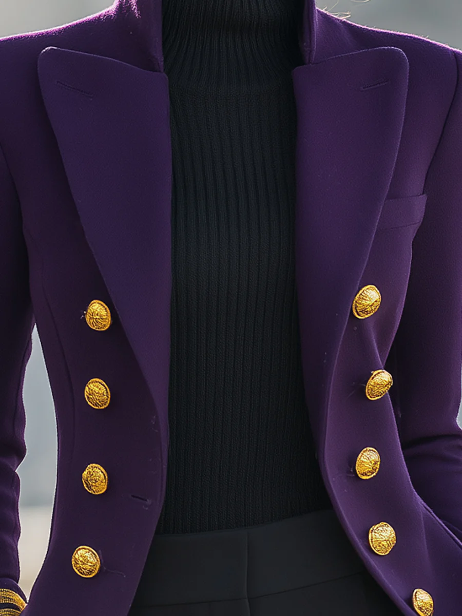 Purple Double-Breasted Military Blazer