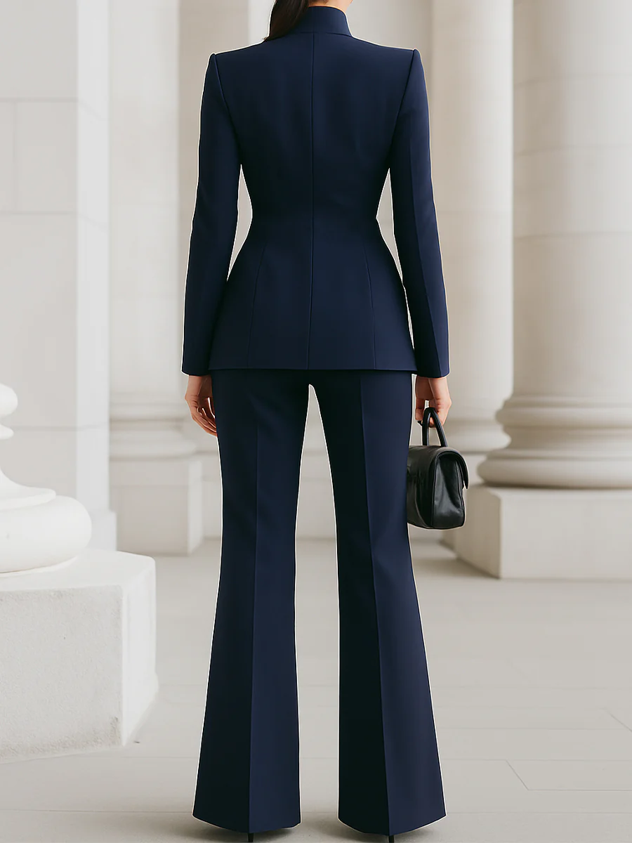 Sophisticated  High-Collar Blazer & Wide-Leg Trousers Set