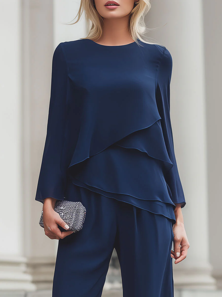 Chic Two-Piece Set In Elegant Navy Blue