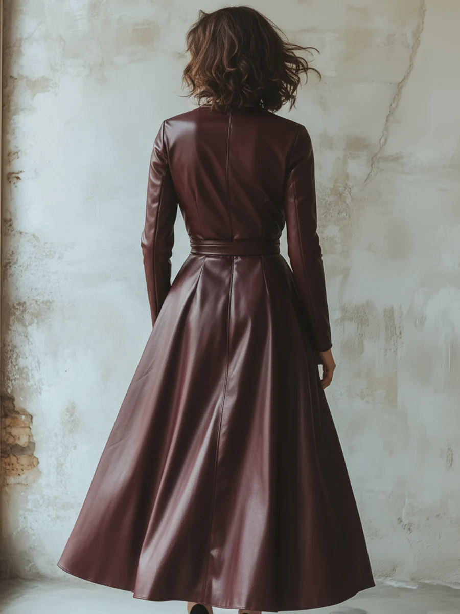 Chic Burgundy Leather Dress