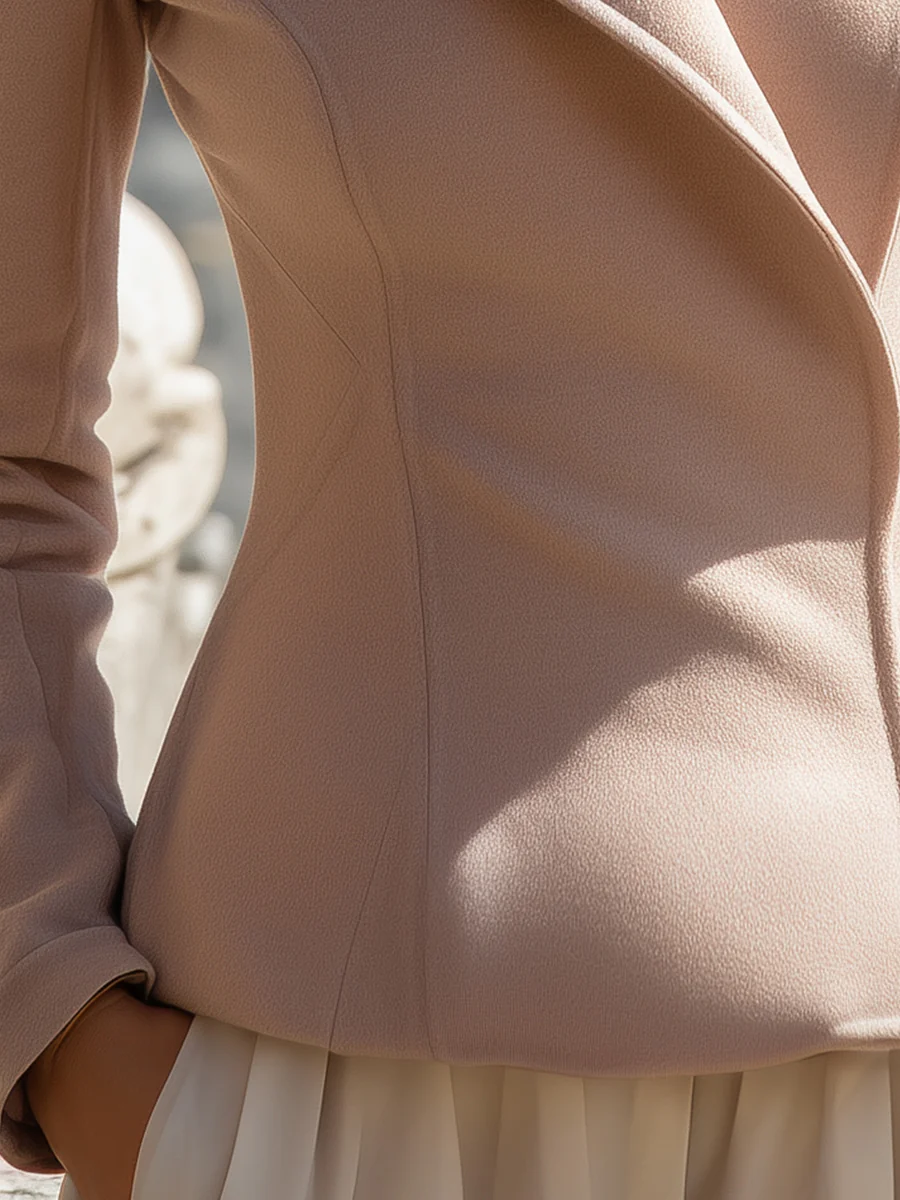 Blush Beige Asymmetric Collar Wool Jacket