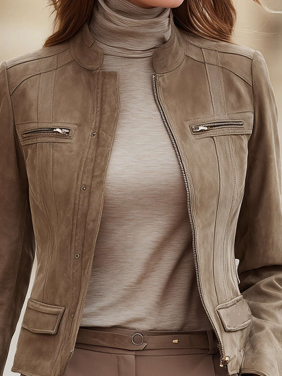 Taupe Suede-Texture Fitted Jacket