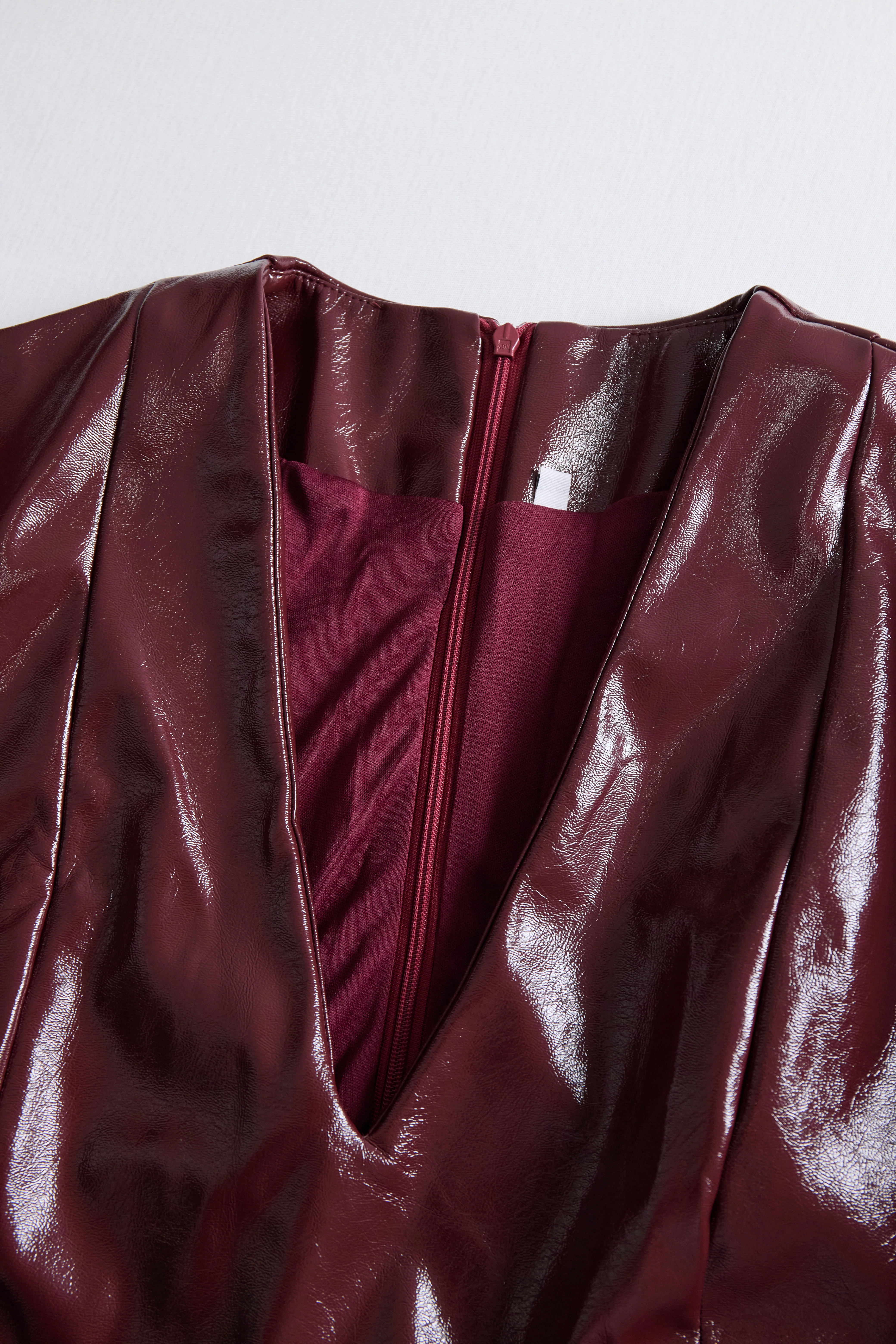 Burgundy Faux Leather Bodycon Midi Dress