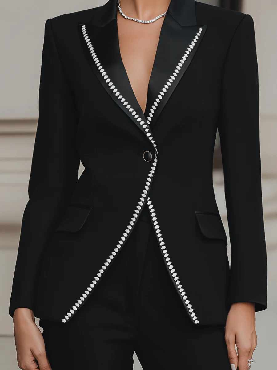 Colorblock Trimmed Satin Lapel Blazer