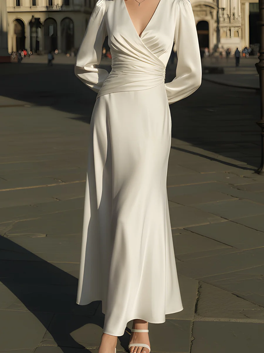 Ivory Satin Wrap Maxi Dress