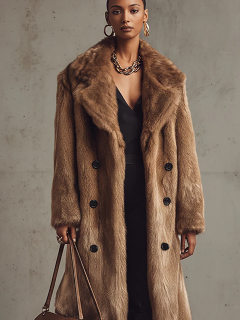 Camel Faux Mink Cashmere Eco Friendly Long Coat