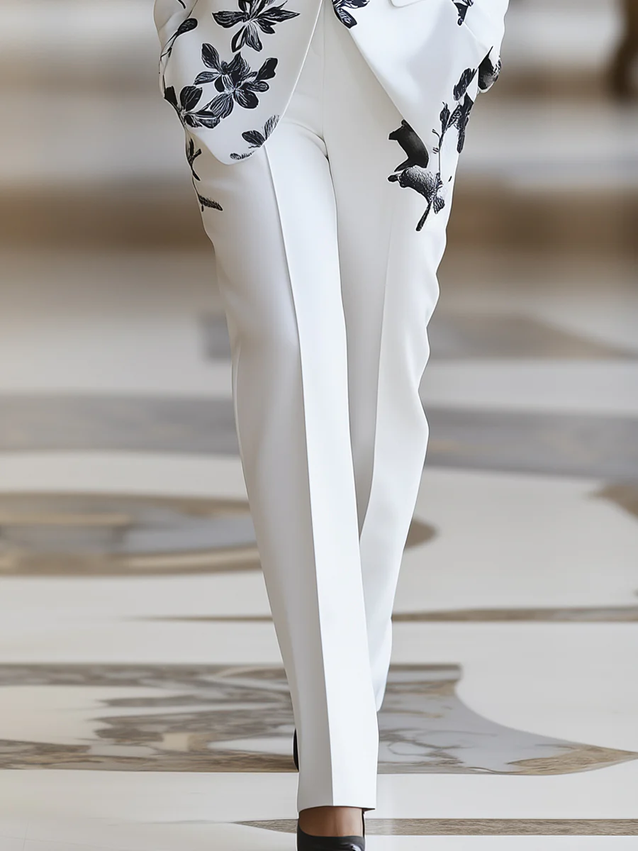 White Floral Printed Pantsuit Set