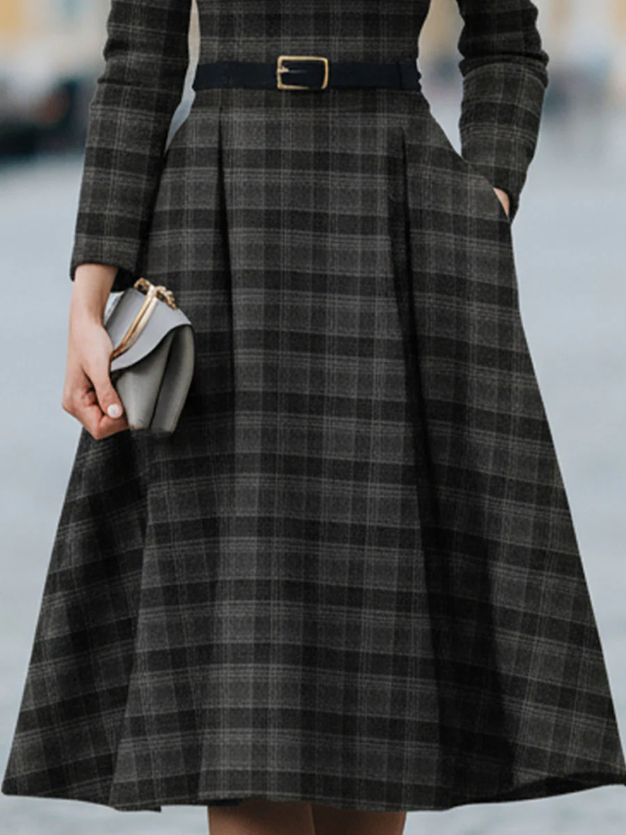 Chic Boat Neck Plaid Dress For Effortless Style