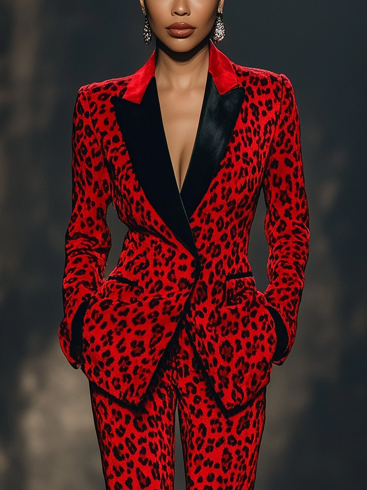 24-Hour-Shipping Striking Red Leopard Print Suit