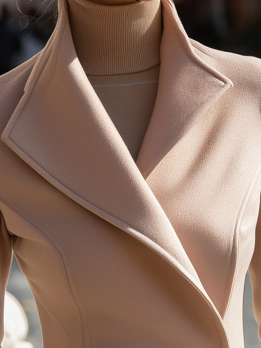Blush Beige Asymmetric Collar Wool Jacket