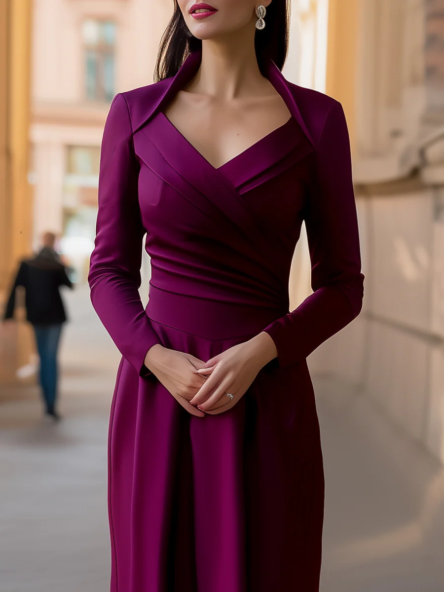 Draped Long-Sleeve Evening Gown