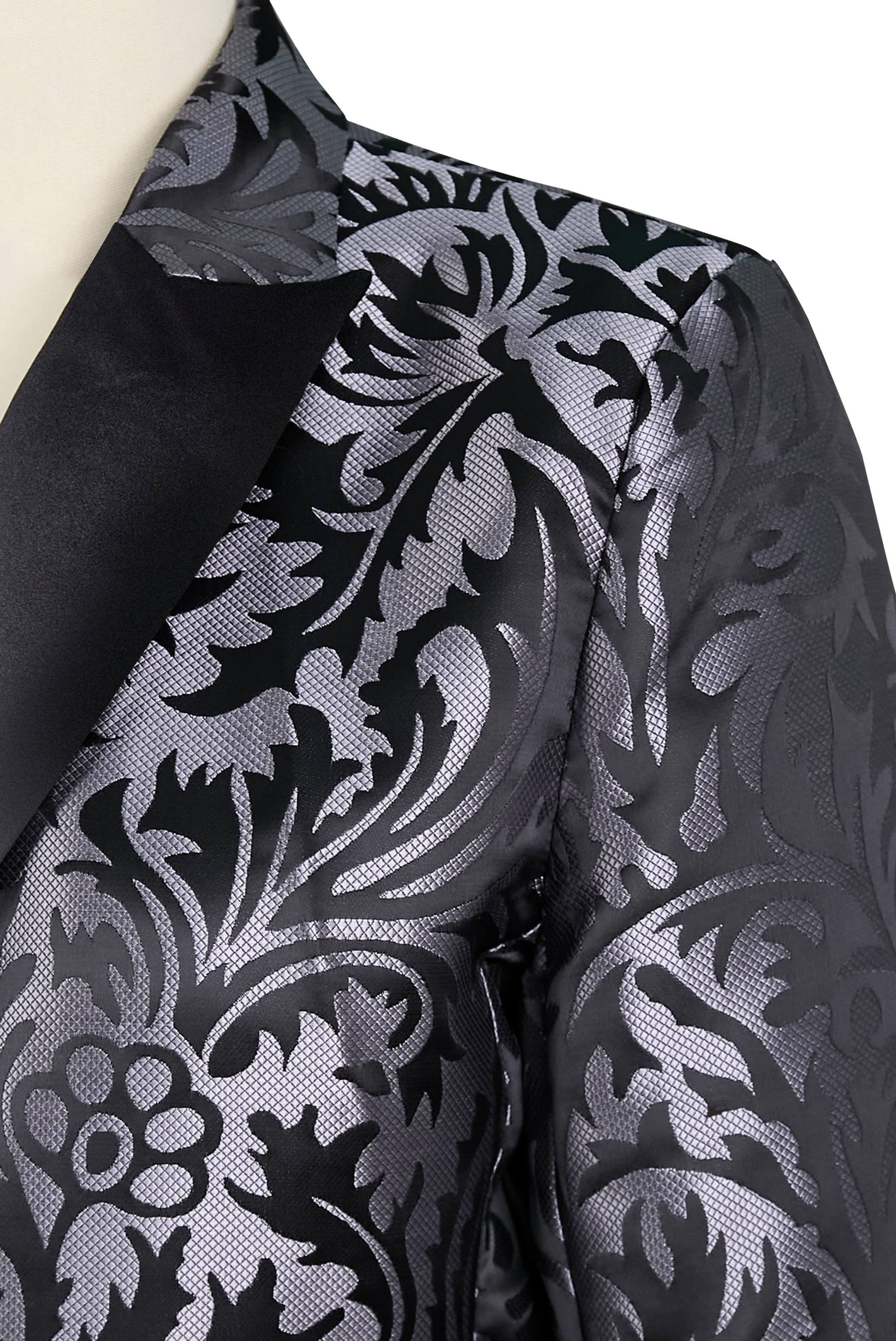 Luxury Black and Silver Floral Jacquard Blazer