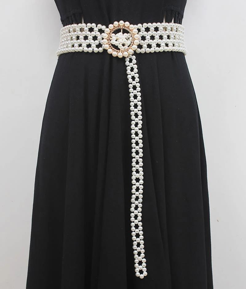 Braided Imitation Pearl Decorative Belt