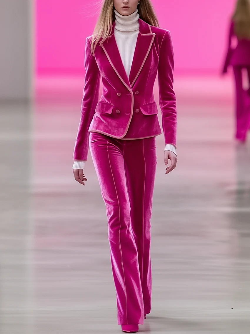 24-Hour-Shipping Barbie Pink Velvet Suit With Light Pink Trimmed
