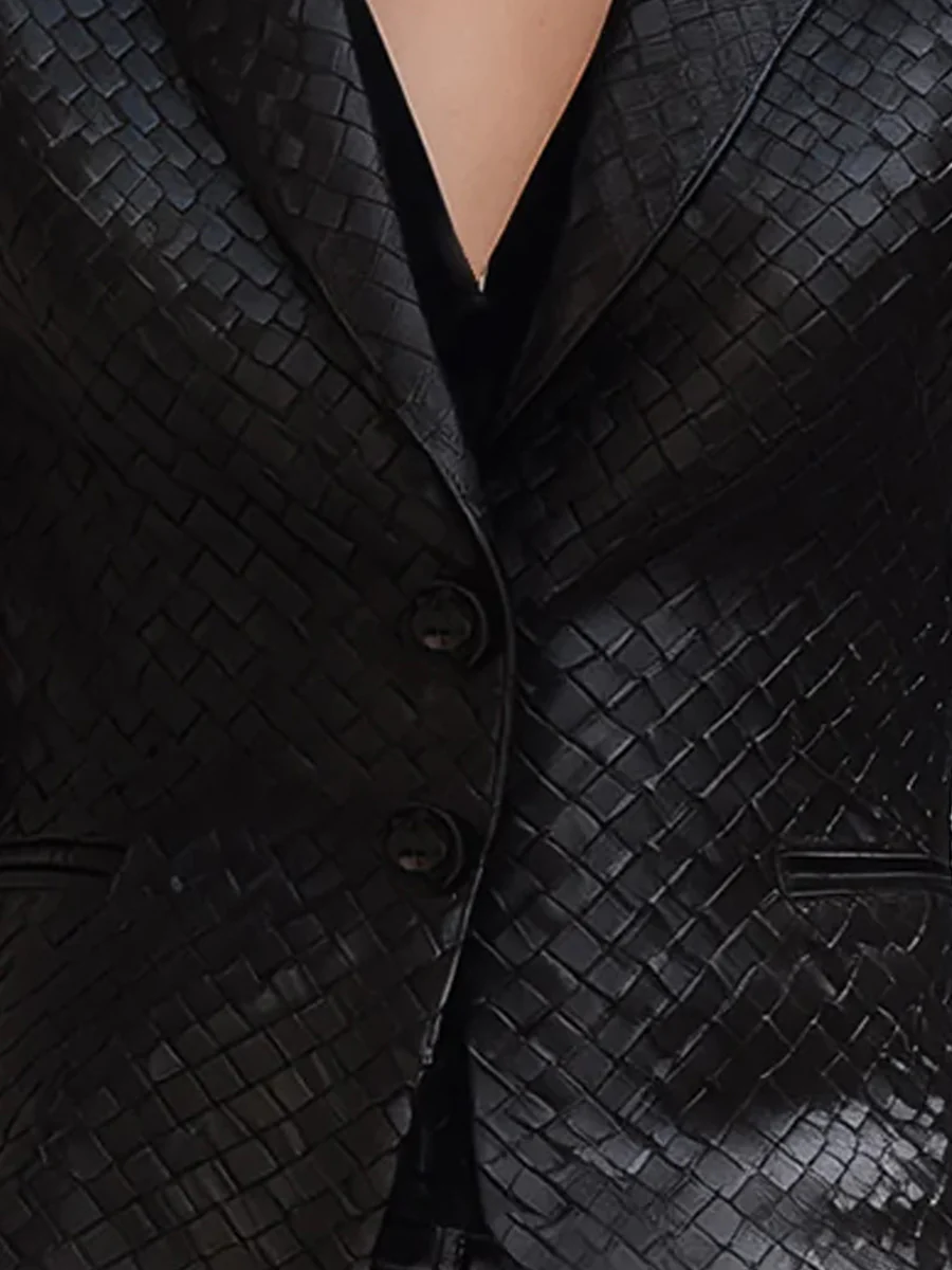 Black Woven Leather Blazer