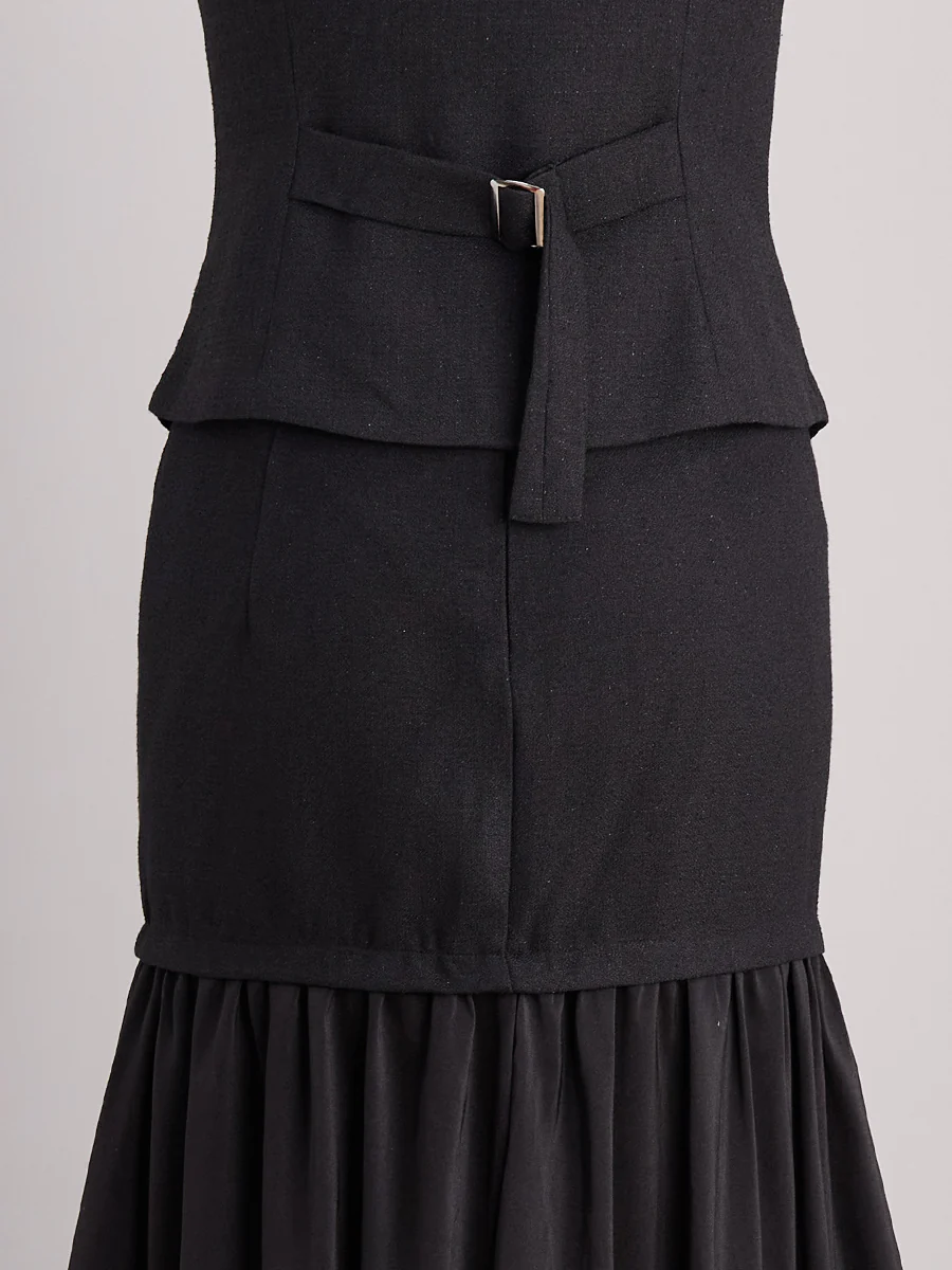 Pearl Button Vest And Maxi Skirt Two-Piece Set