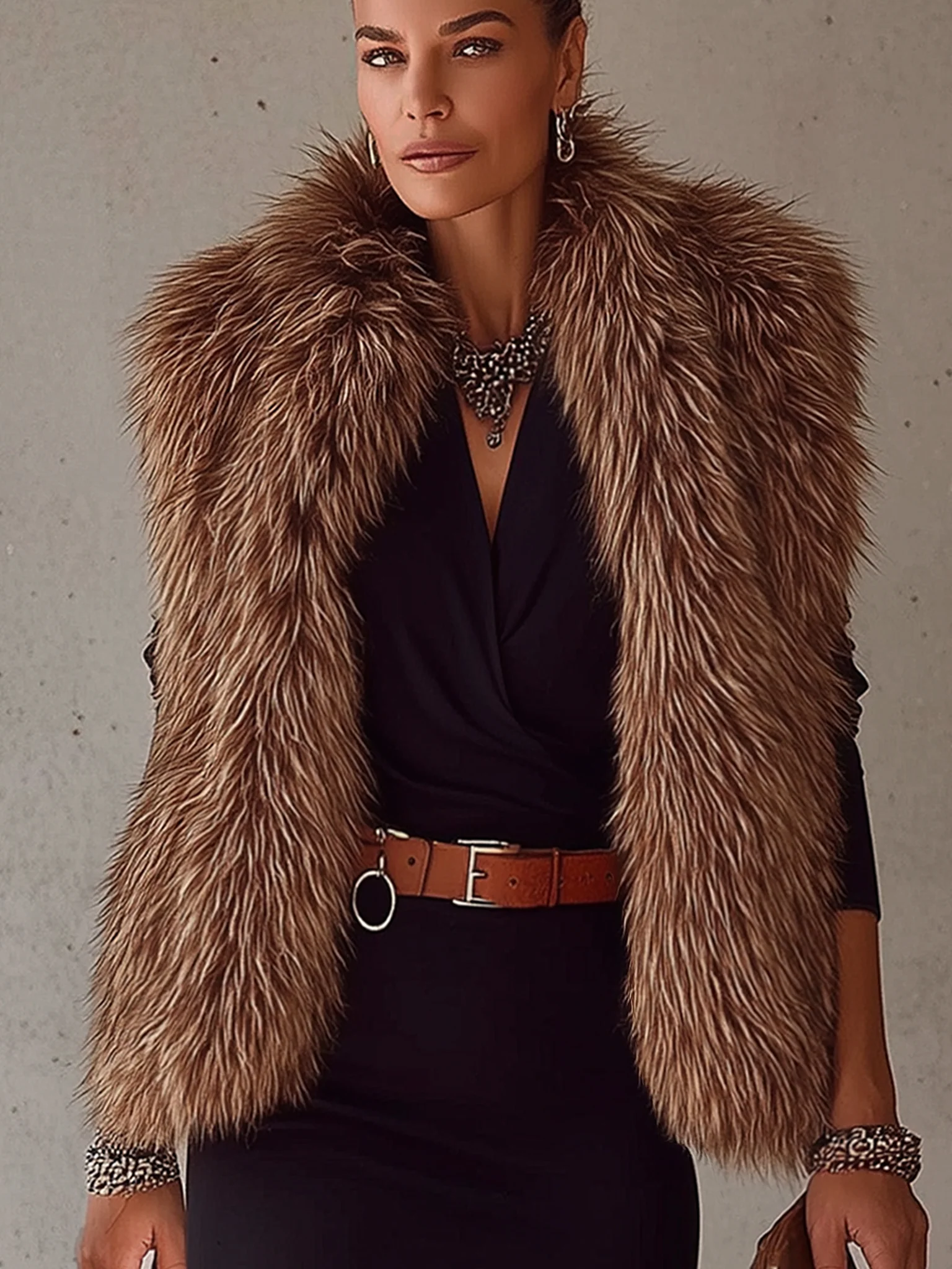 Coffee Gradient Faux Fox Fur Eco Friendly Fur Vest