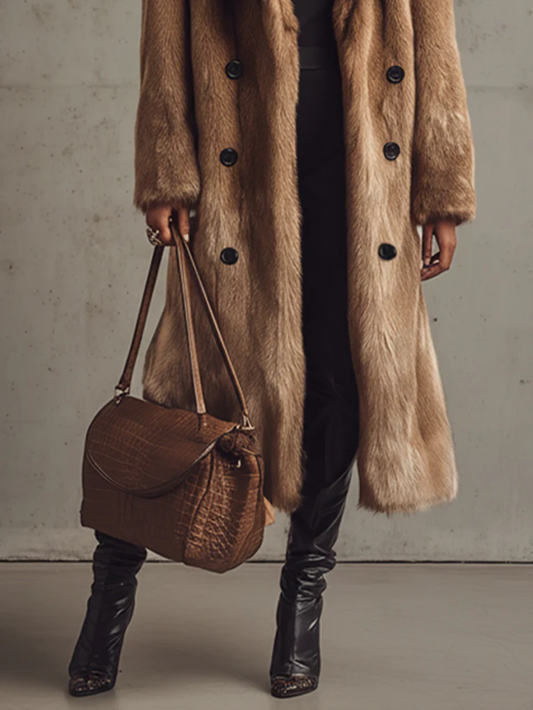 Camel Faux Mink Cashmere Eco Friendly Long Coat