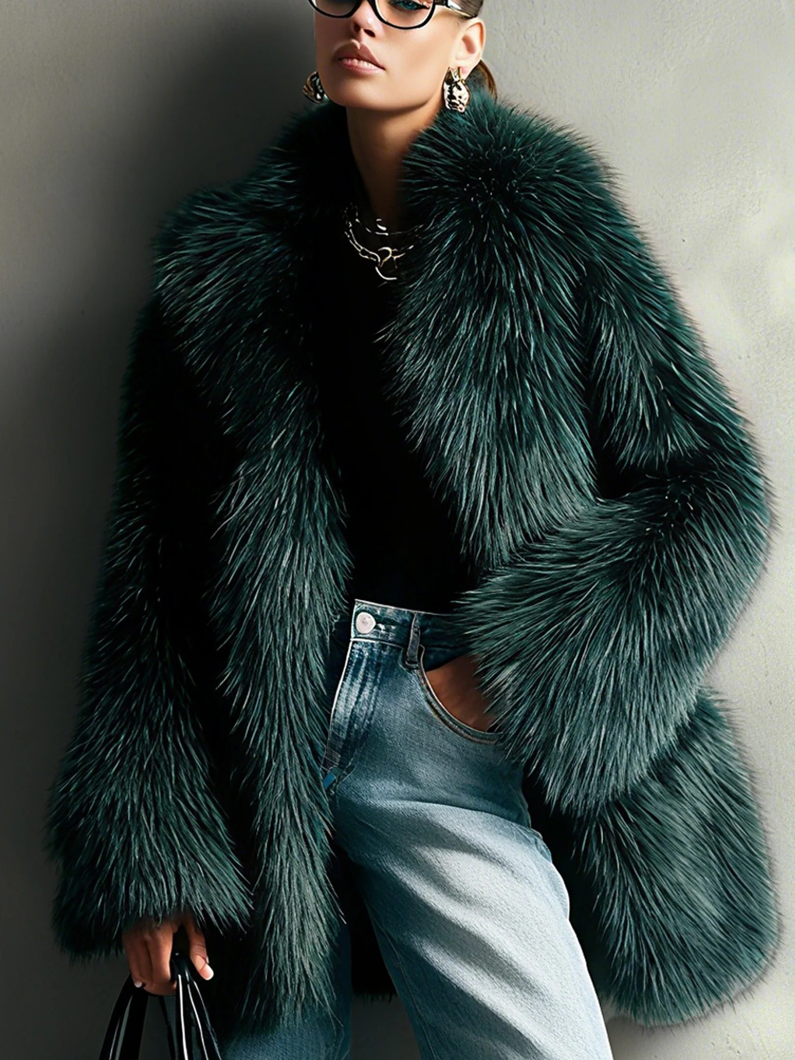 Green Faux Fox Fur Ombre Eco Friendly Coat