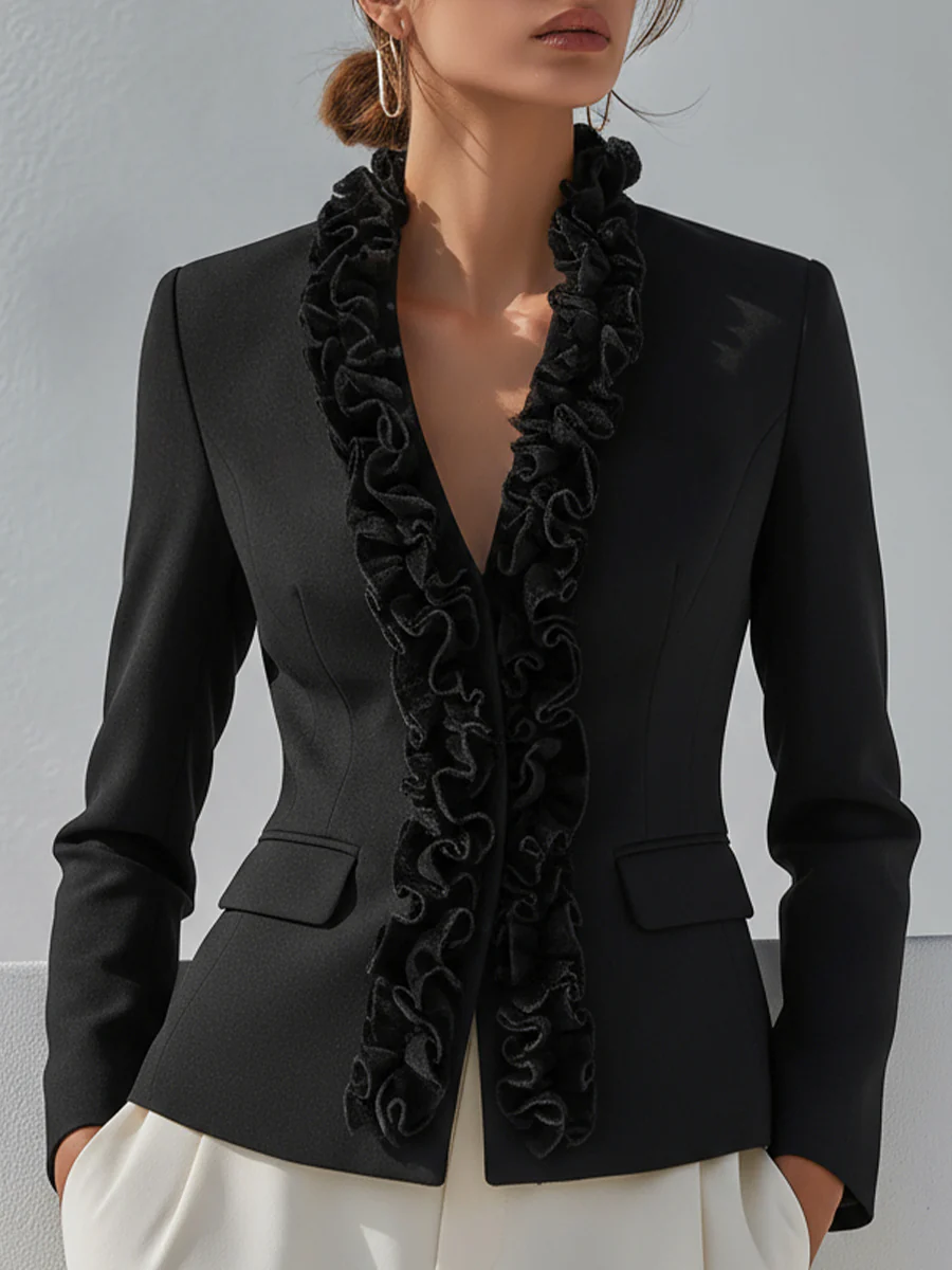 Tailored Fit Ruffled Collar Tailored Blazer
