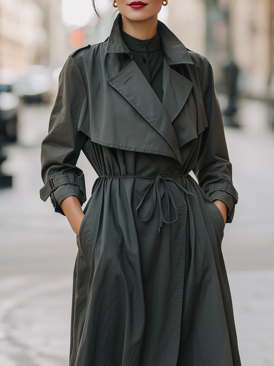 Belted Trench Coat With Gathered Waist