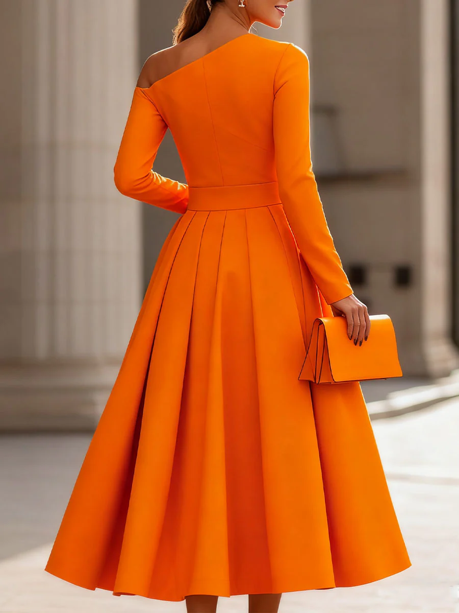 Radiant Elegance: Sophisticated Long-Sleeve Dress With Flair