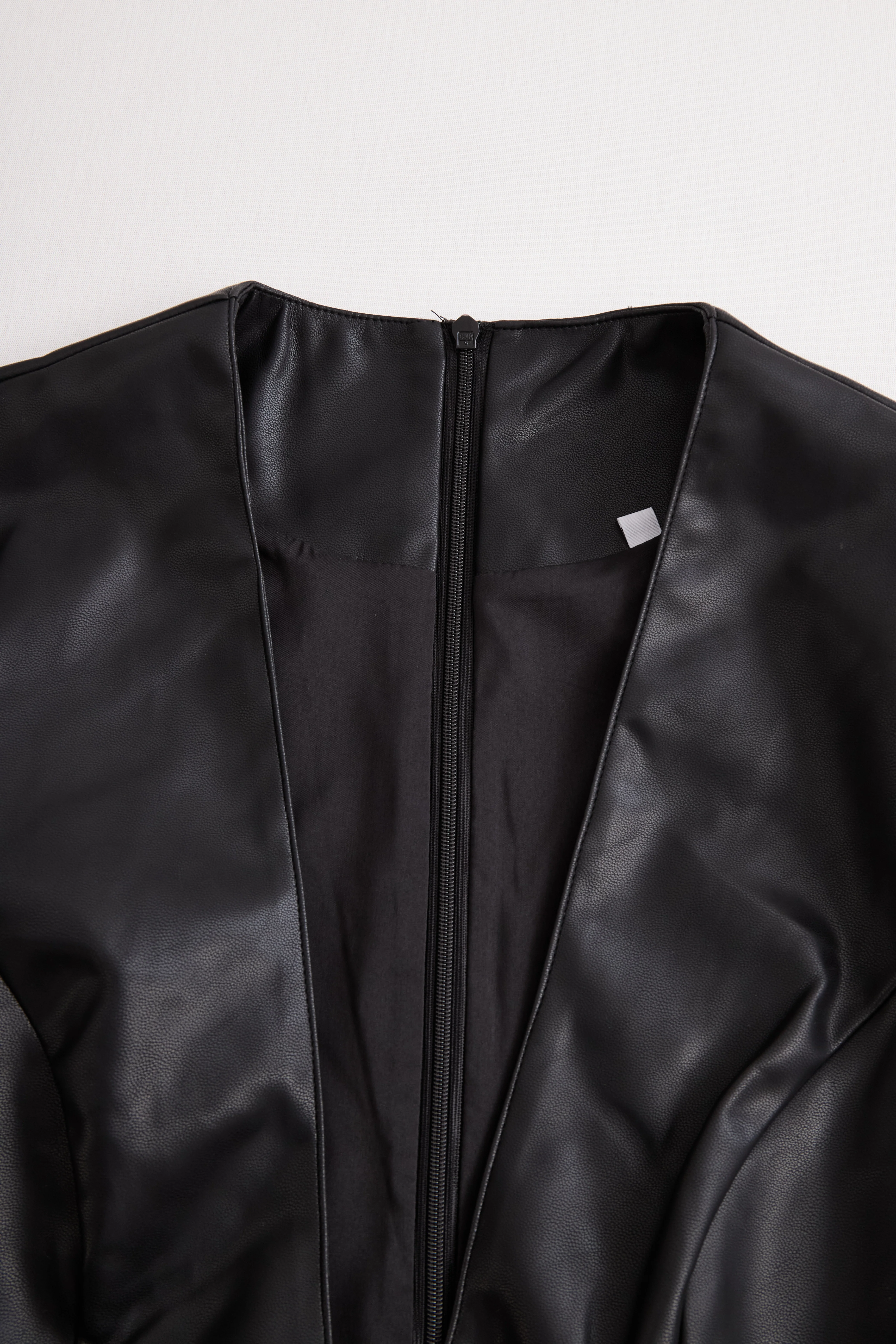 Black Faux Leather Bodycon Dress with Lace Hem