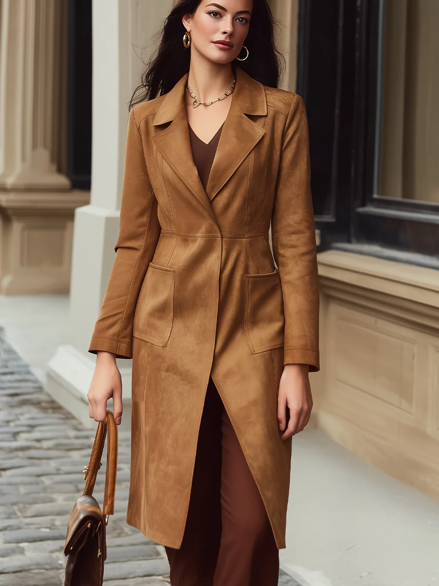 Luxurious Faux-Suede Trench Coat