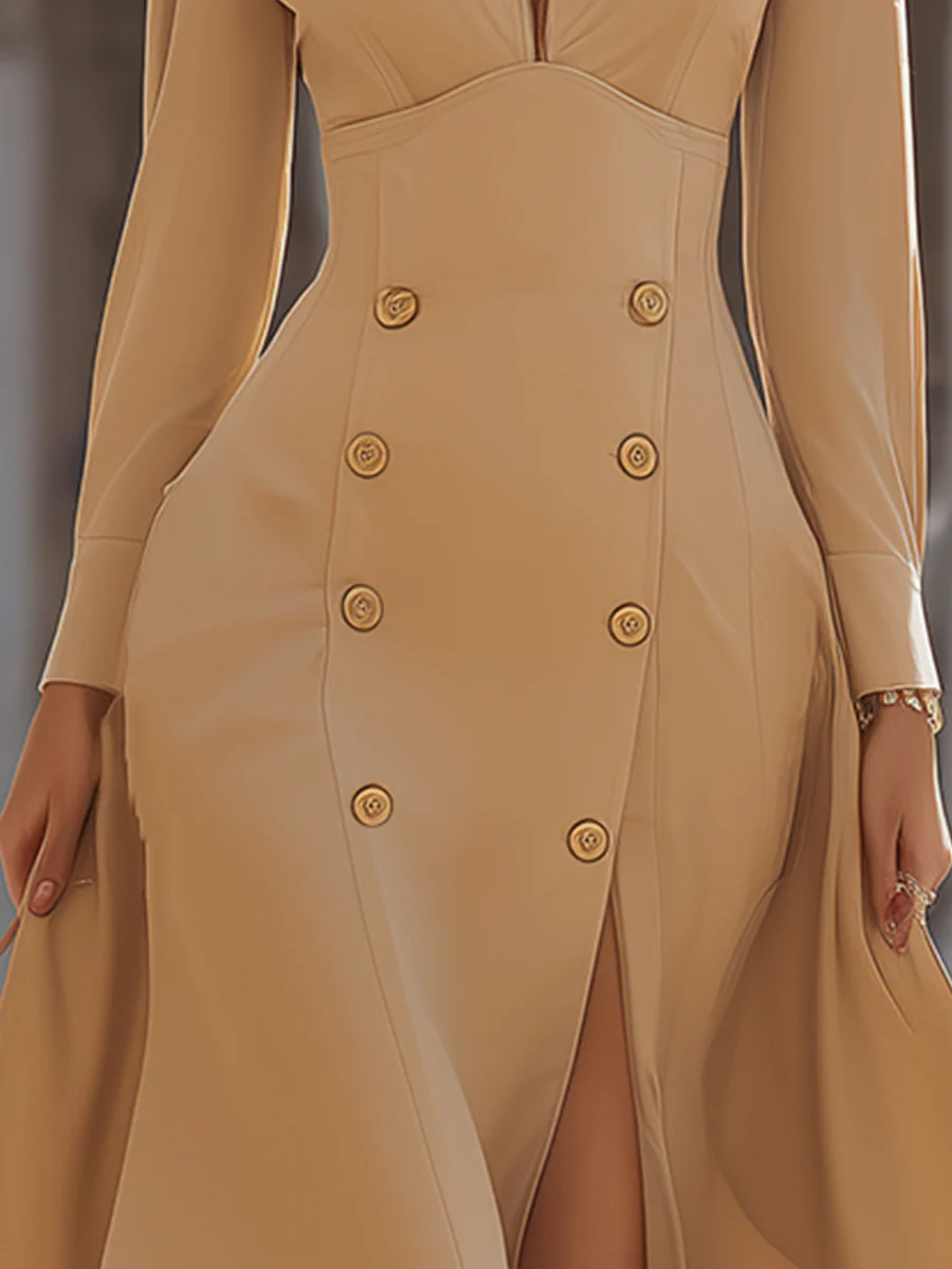 Elegant Double-Breasted Midi Dress With Slit