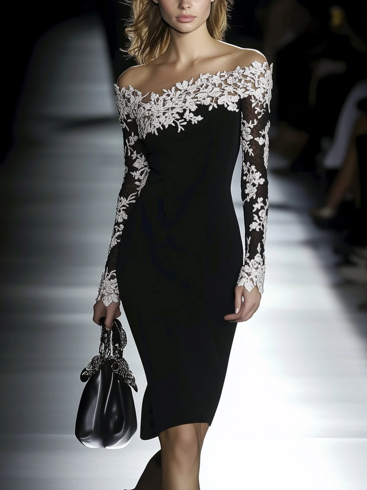 Off Shoulder Lace Patchwork Bodycon Dress