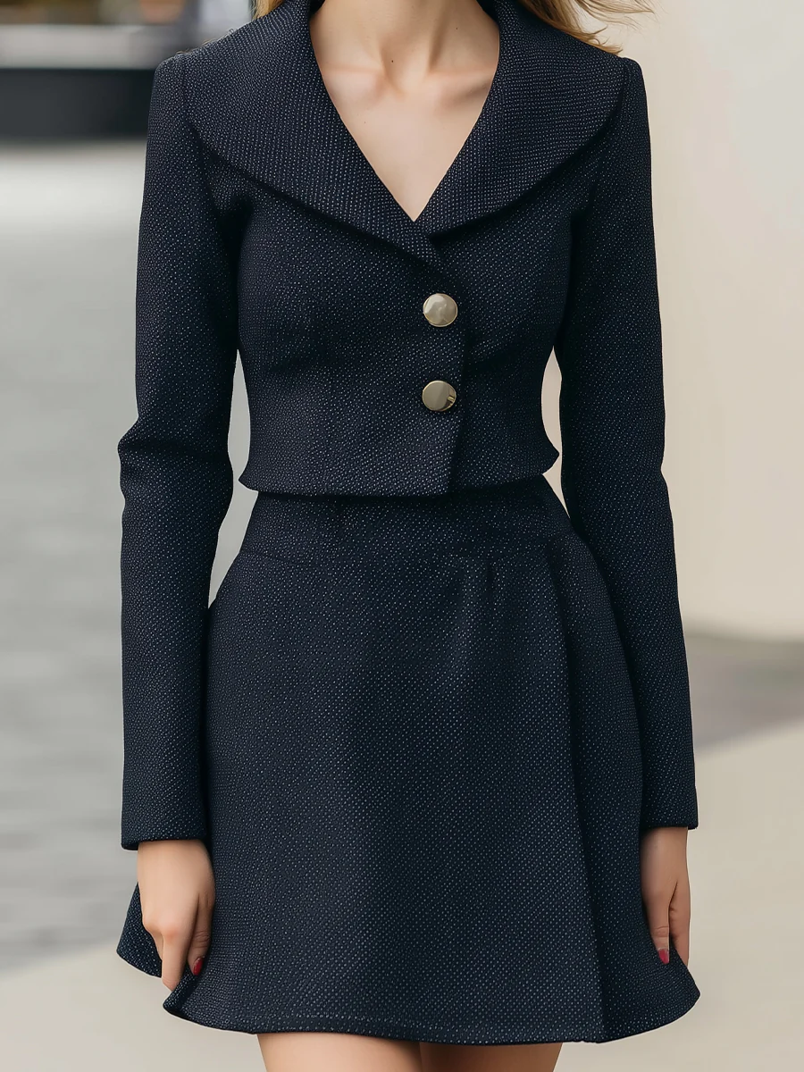 Structured Tailored Tweed Two-Piece Skirt Suit