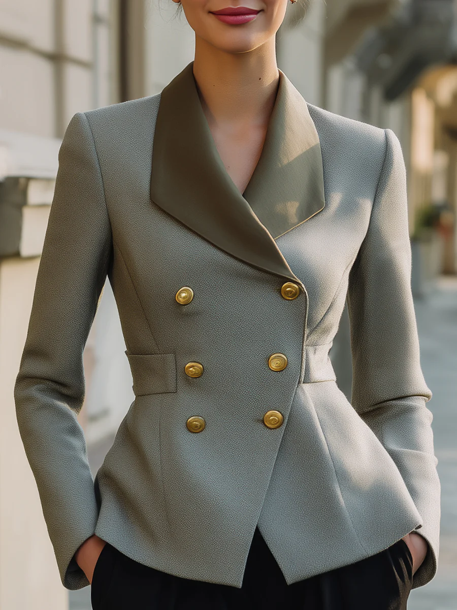 Double-Breasted Blazer With Satin Shawl Collar