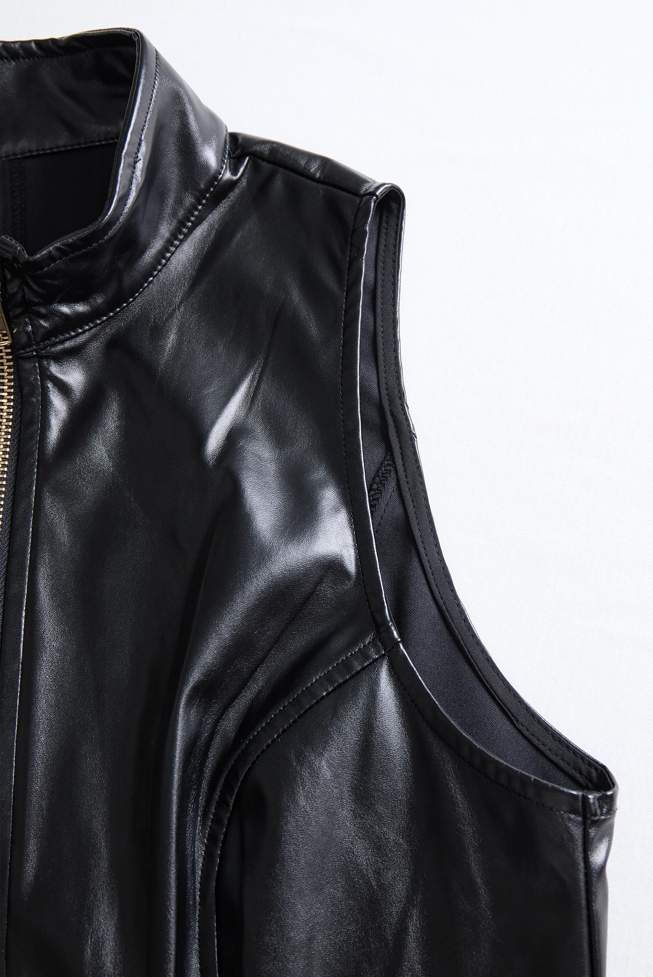 Edgy Black Zip-Front Faux Leather Dress