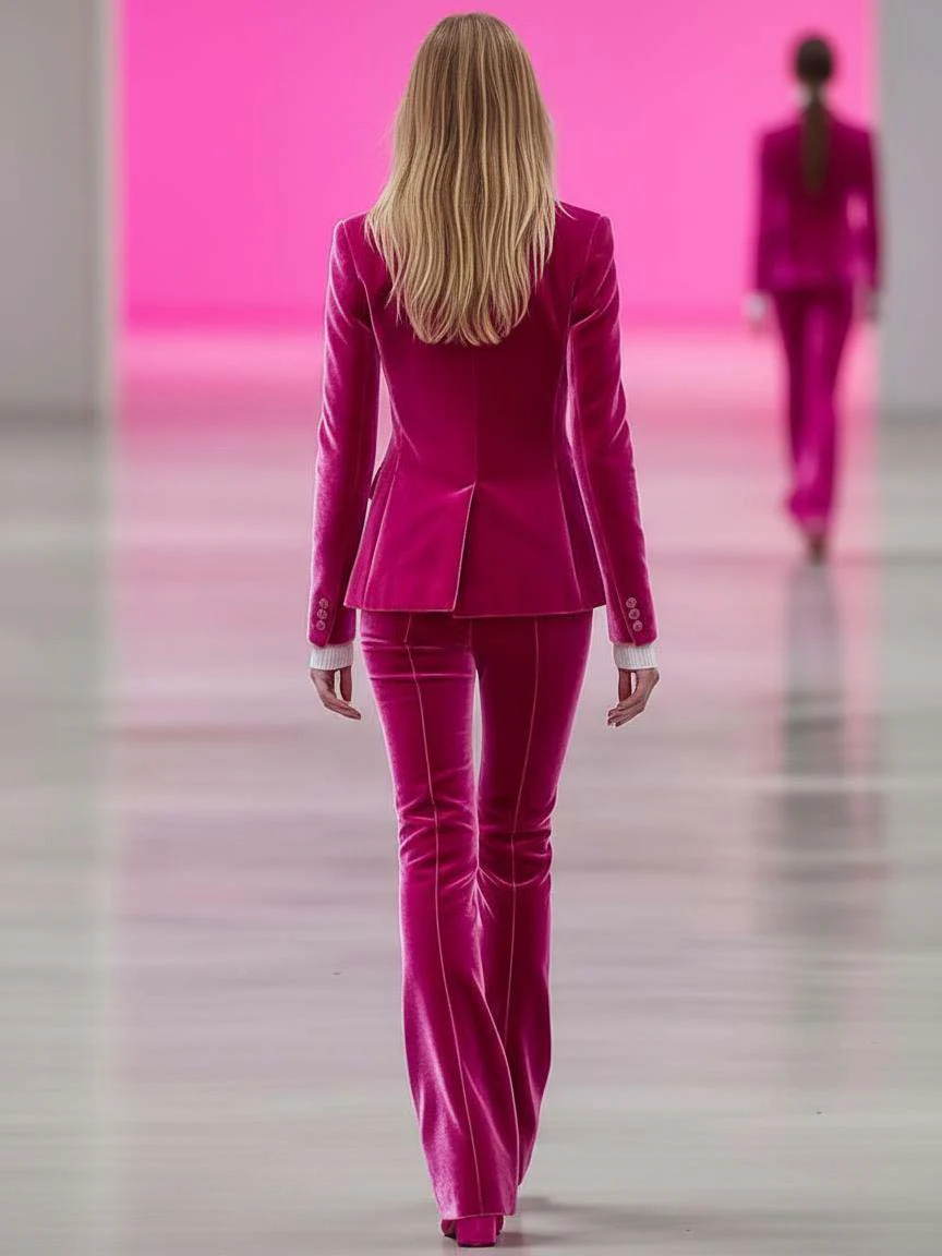 24-Hour-Shipping Barbie Pink Velvet Suit With Light Pink Trimmed