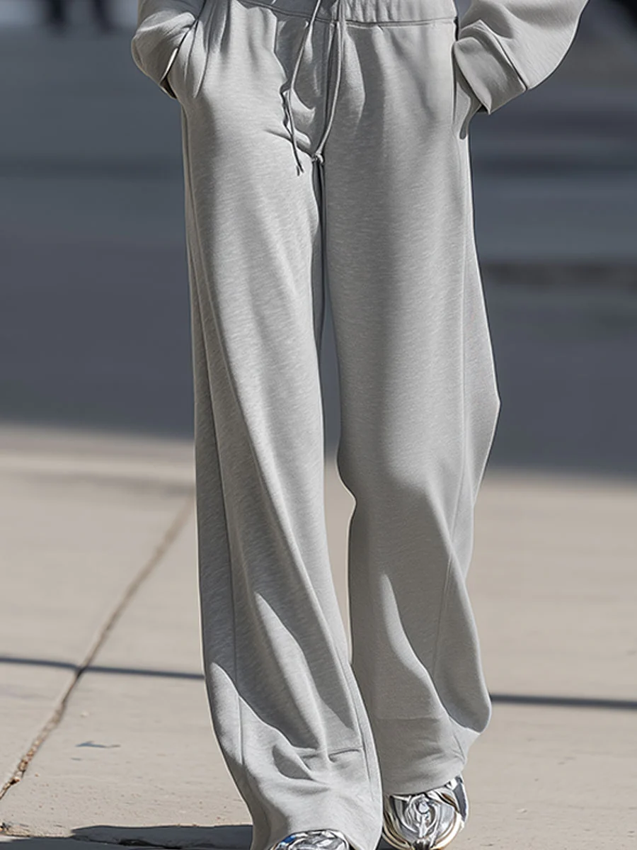 Cozy Gray Hoodie And Wide-Leg Pants Set